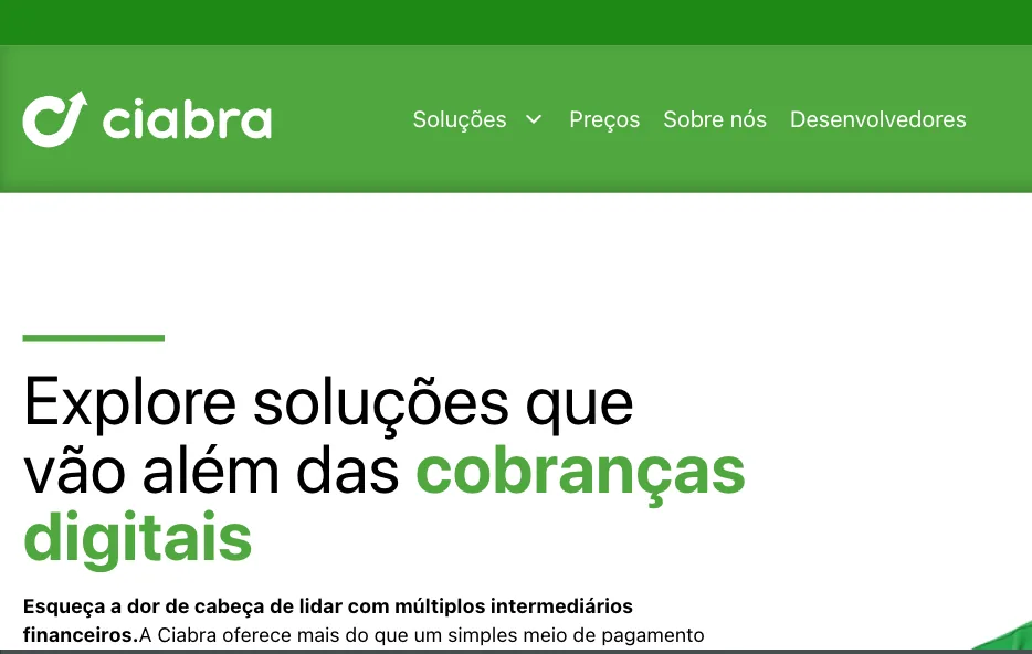 Ciabra payments platform homepage